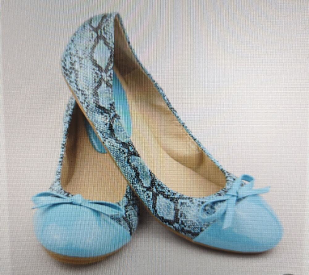 Ann Blanche Mirella Ballet Flats Sz 6 Blue Black Snake Pattern READ DESCRIPTION